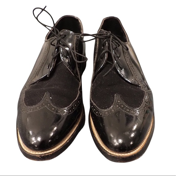 Stacy Adams sz 10D black leather suede wingtip derby shoes - Picture 5 of 16
